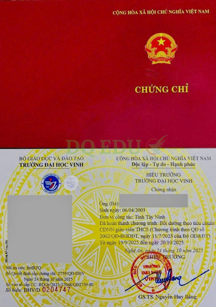 Chứng chỉ - Chứng chỉ bồi dưỡng theo tiêu chuẩn chức danh nghề nghiệp giáo viên