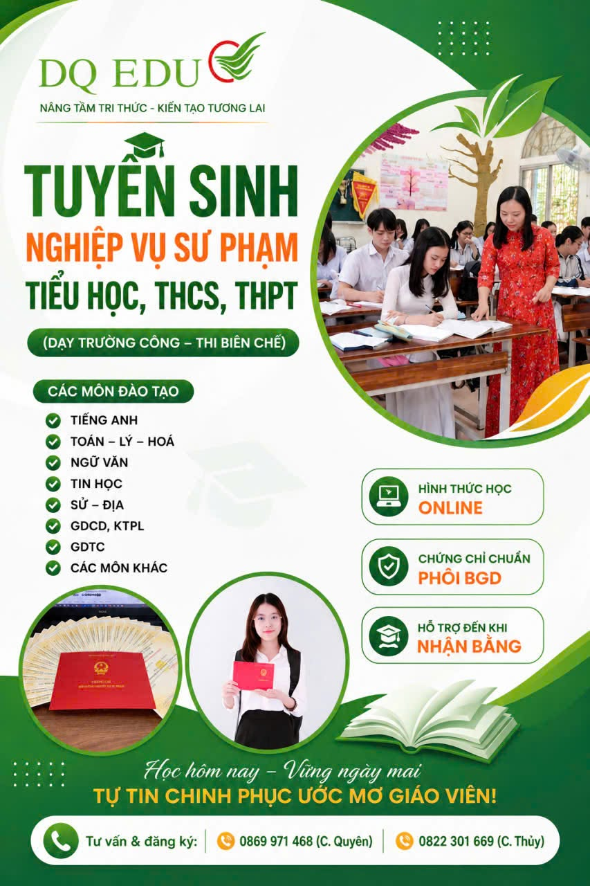 Chứng chỉ bồi dưỡng nghiệp vụ sư phạm cho giáo viên (Tiểu học, THCS, THPT)